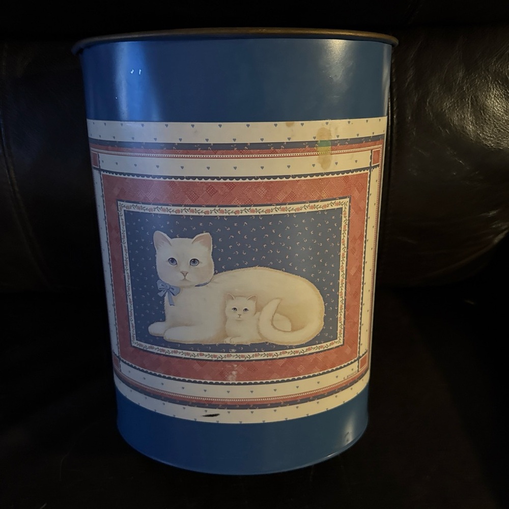 Blue Cat-Themed Decorative Wastebasket - Home Accents